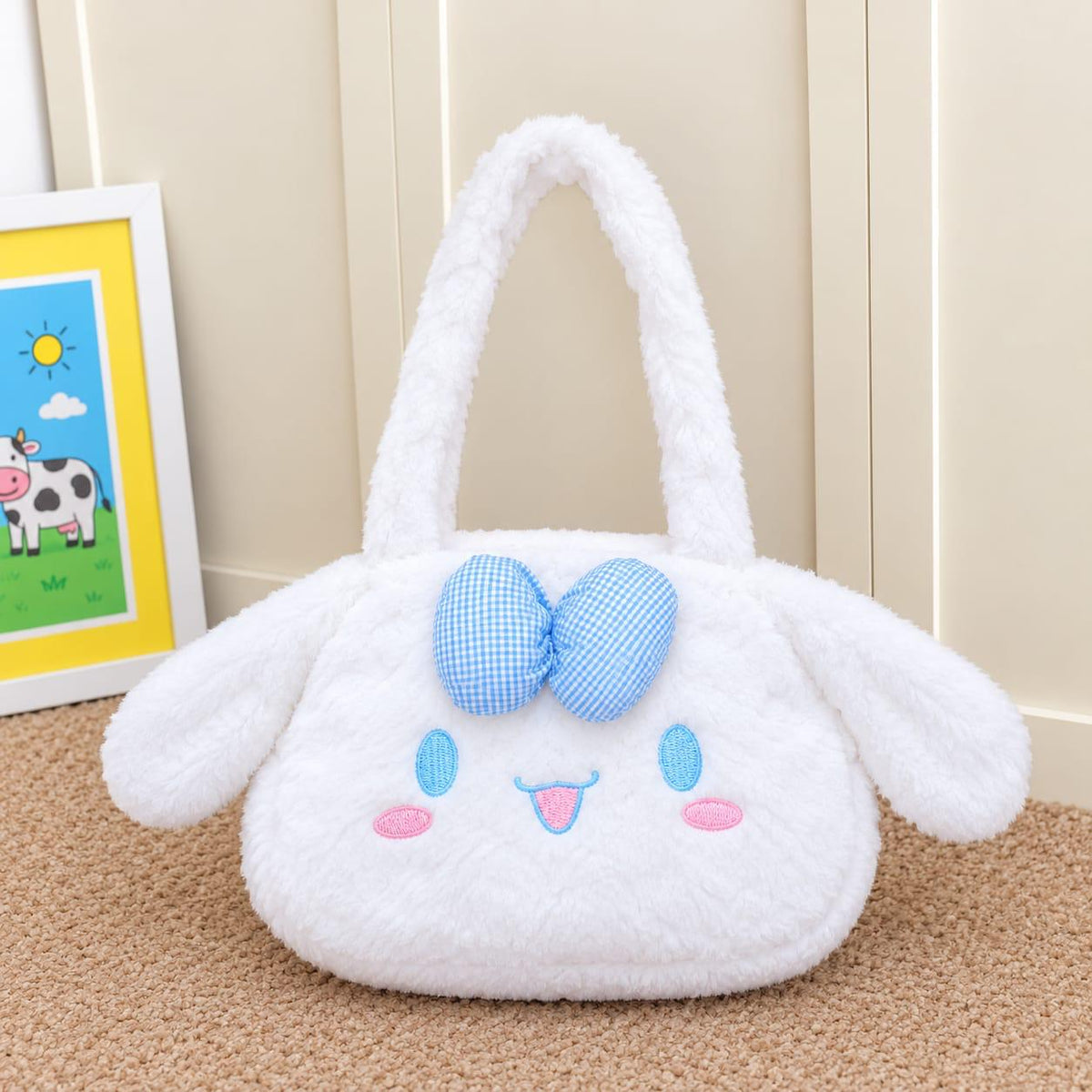 Soft Faux Fur Cartoon Character Tote Handbag with Plush Handles | Rivaalane