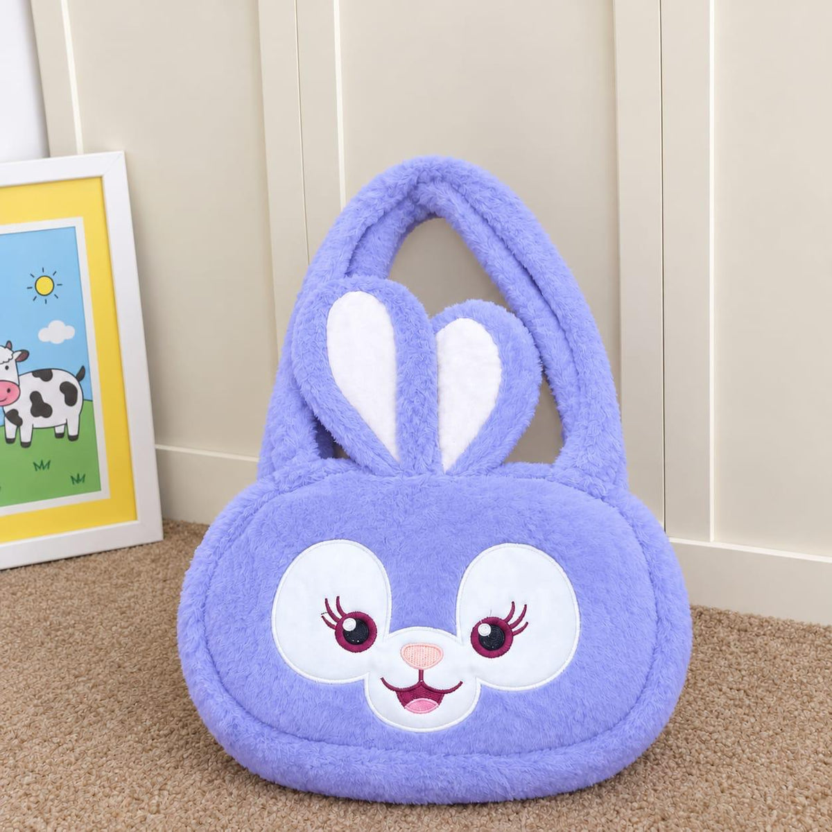 Soft Faux Fur Cartoon Character Tote Handbag with Plush Handles | Rivaalane