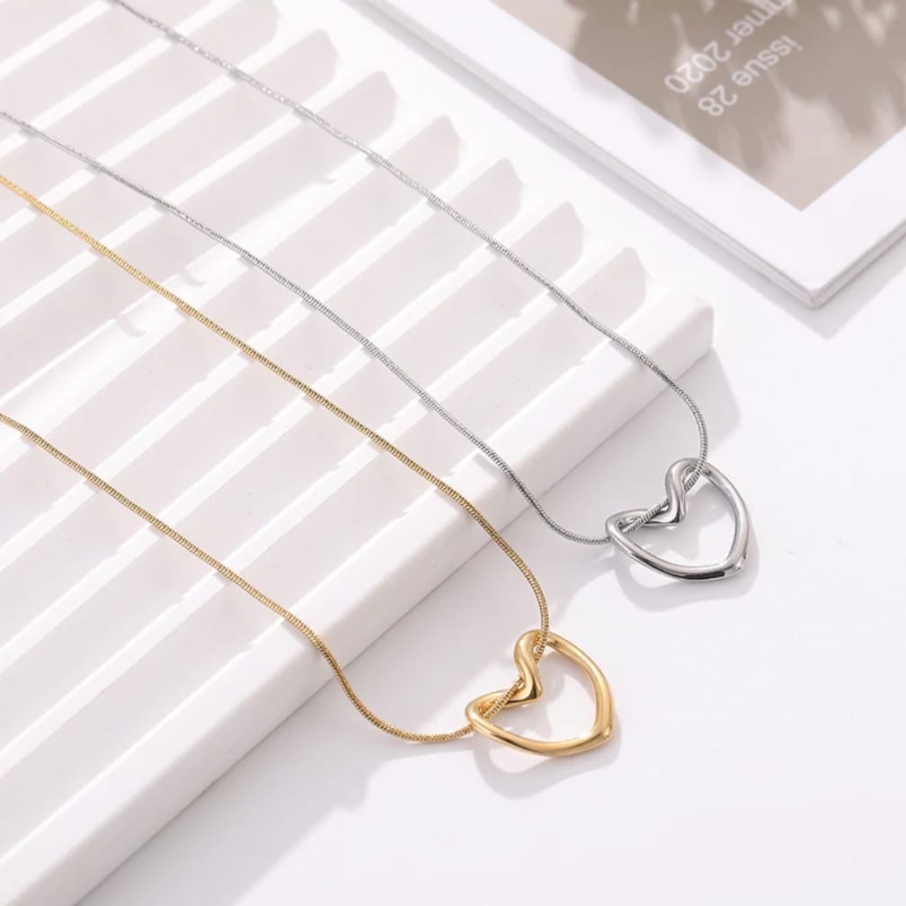 Dainty Puffy Heart Pendant Necklace with Beaded Chain Detail | Rivaalane