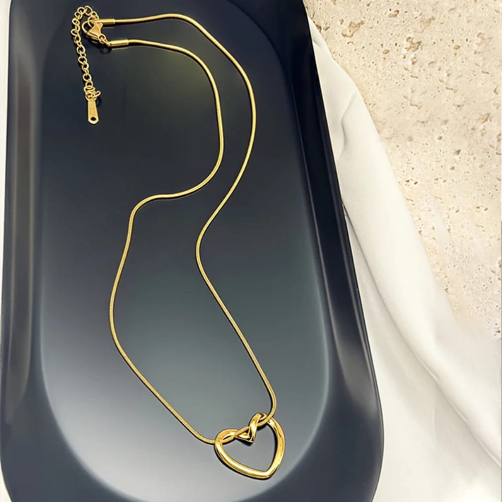 Dainty Puffy Heart Pendant Necklace with Beaded Chain Detail | Rivaalane