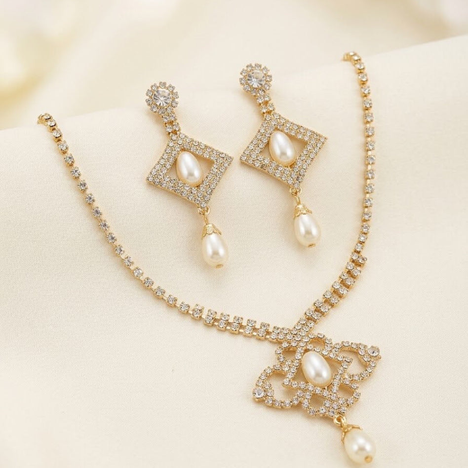 Women's crystal embellished necklace and earrings jewellery set