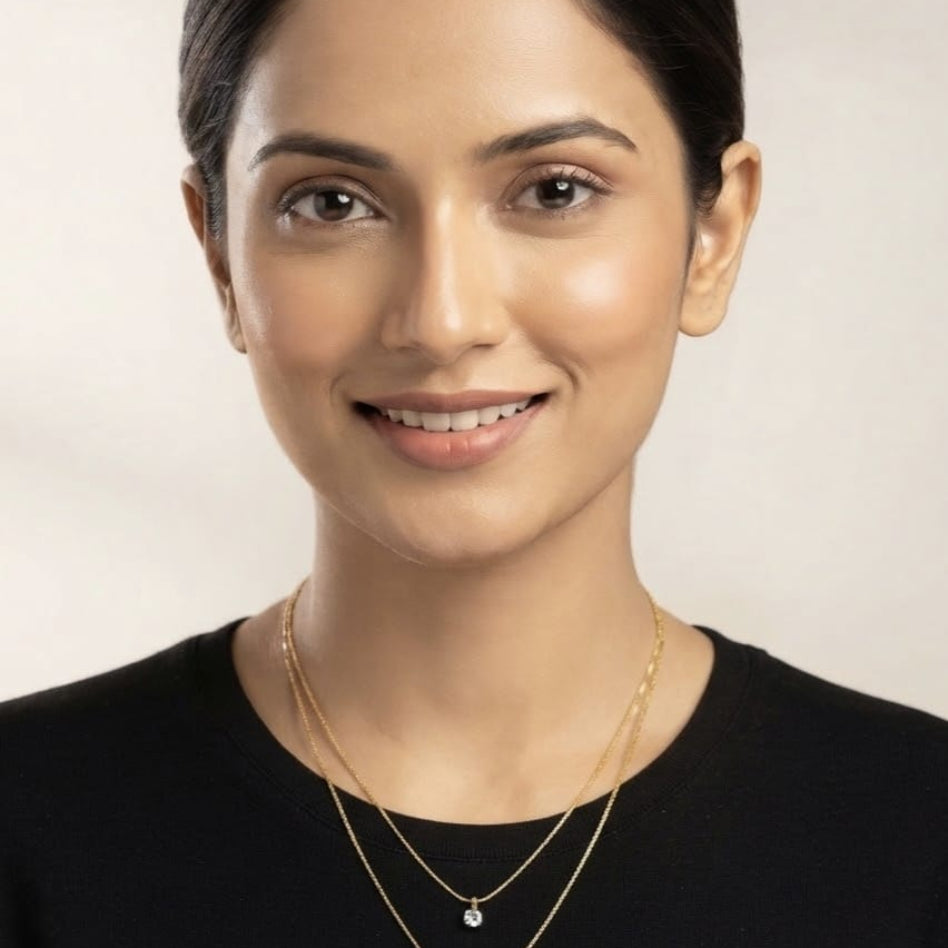 Women's delicate layered pendant necklace styled for an elegant look | Rivaalane