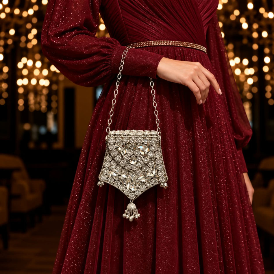 Women's ethnic potli bag with Kundan-style embellishment