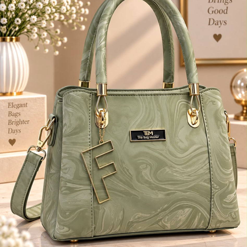 Women's everyday handbag with letter charm