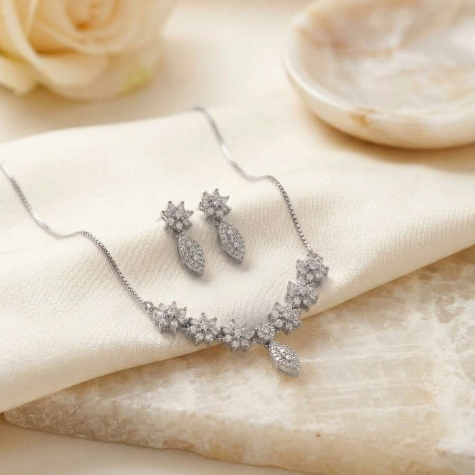 Women's floral necklace and earring jewellery set