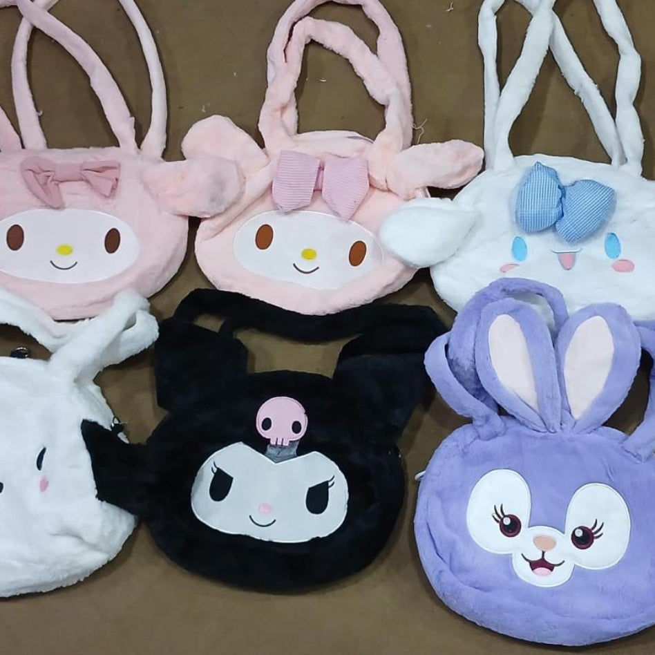 Women's fluffy tote bag with cartoon-inspired character design