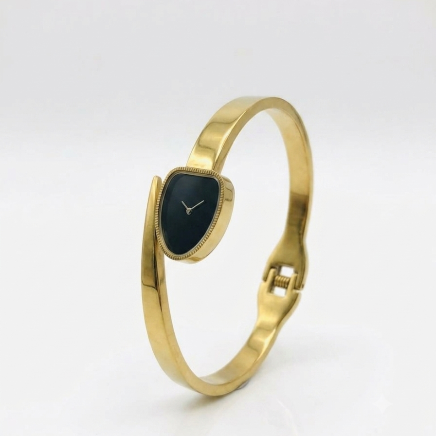 Women's gold plated bracelet with decorative teardrop dial