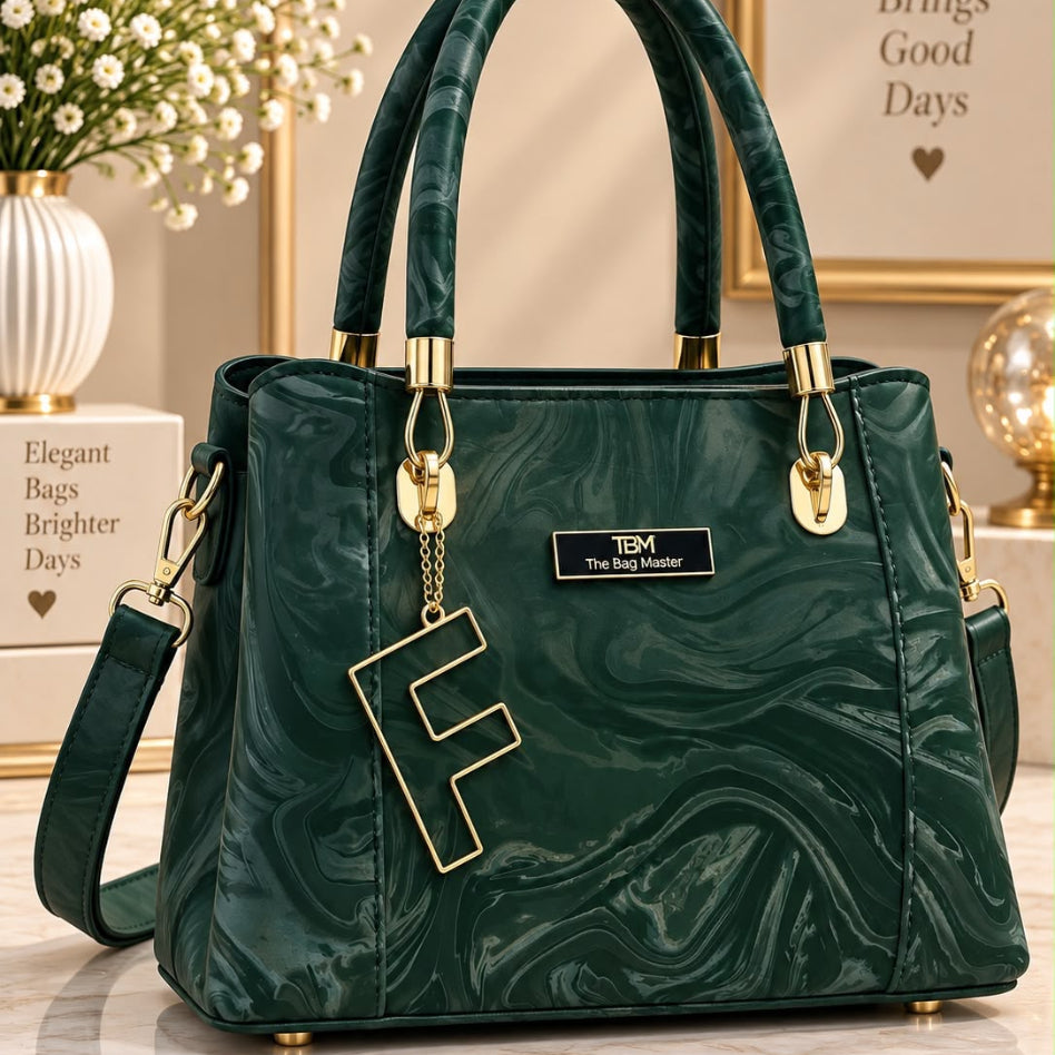 Women's marbled pattern handbag with gold hardware