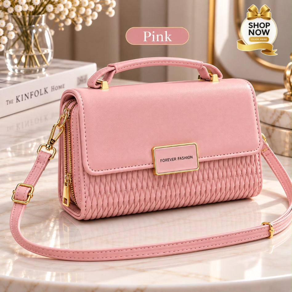 Women's quilted flap handbag with top handle