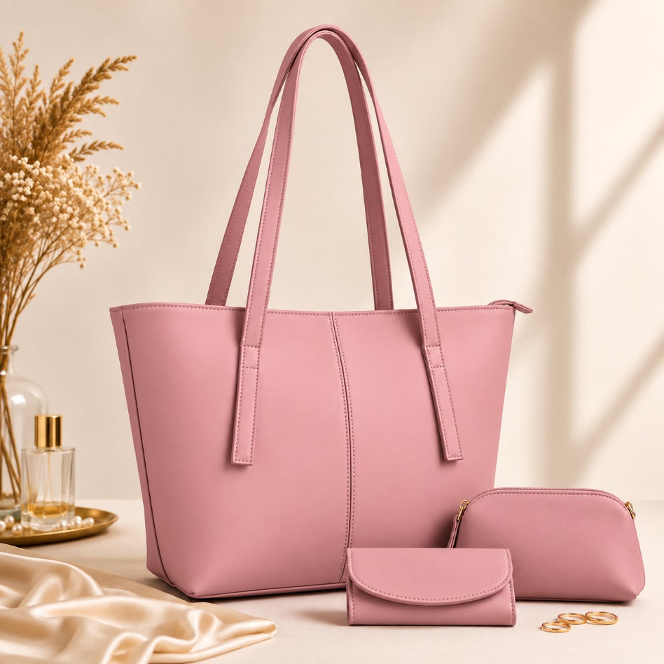 Women's structured tote bag combo with coordinated accessories