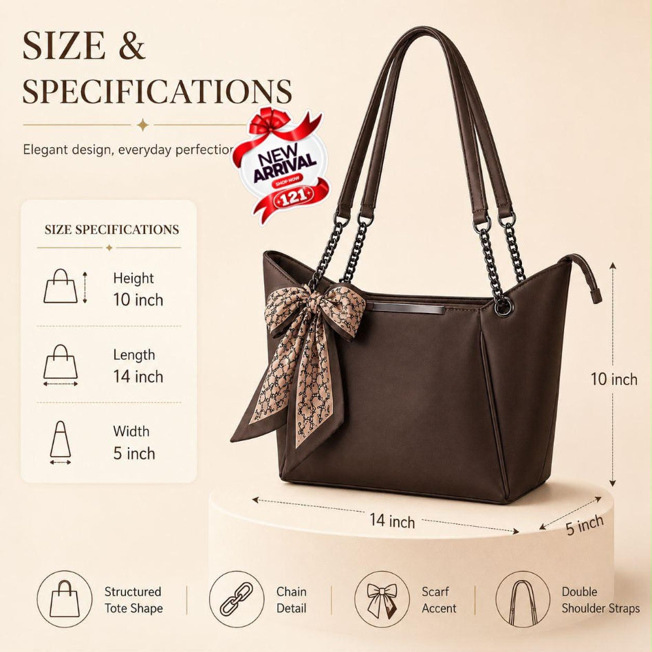 Women's structured tote handbag with chain straps