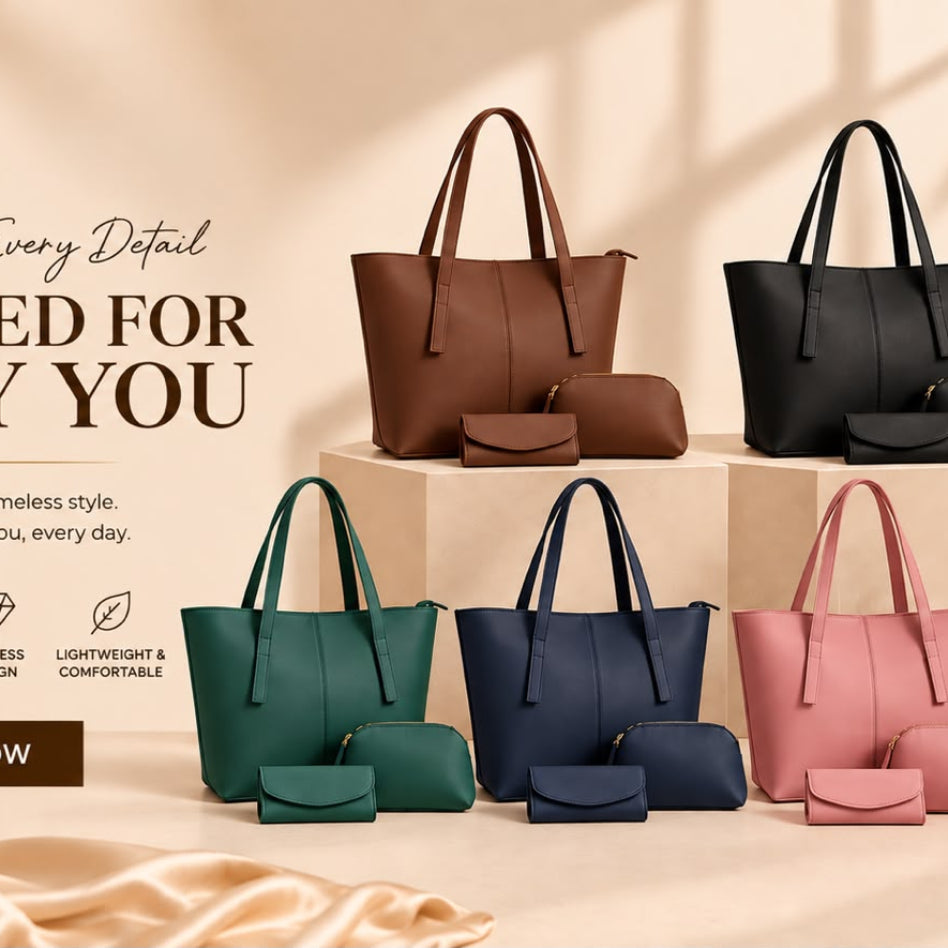 Women's three-piece tote bag and accessory set