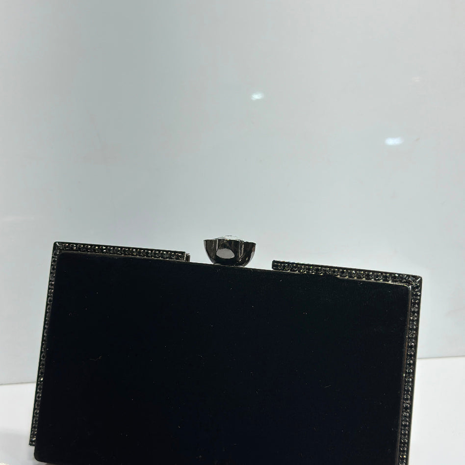 Women's velvet bridal clutch with rhinestone trim