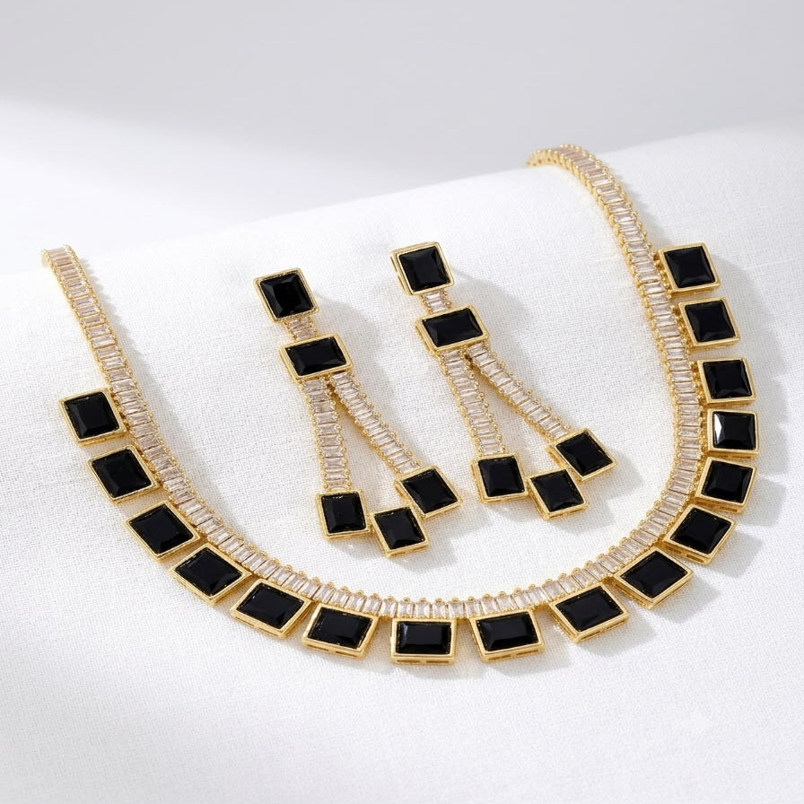 Zircon crystal gemstone necklace set for women